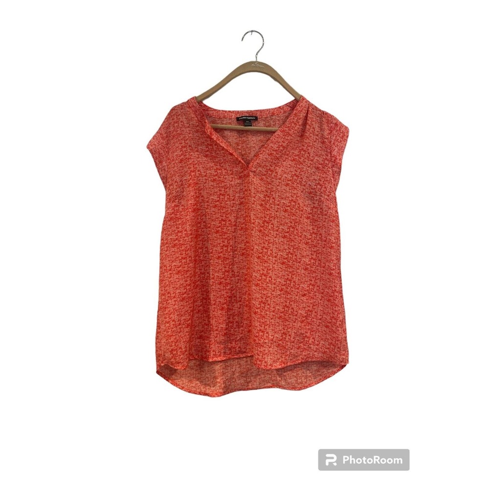 Hilary Radley Blouse Small Printed Cap Sleeveless Red Top V-neck M